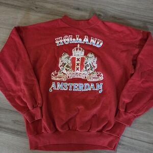 Vintage 90's Holland Amsterdam Tourist Sweatshirt Unisex M Red Puff Print‎